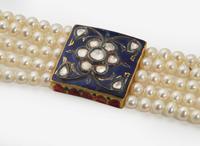 A 22K Yellow Gold, Pearl, Diamond, and Enamel Mughal-Style Bracelet