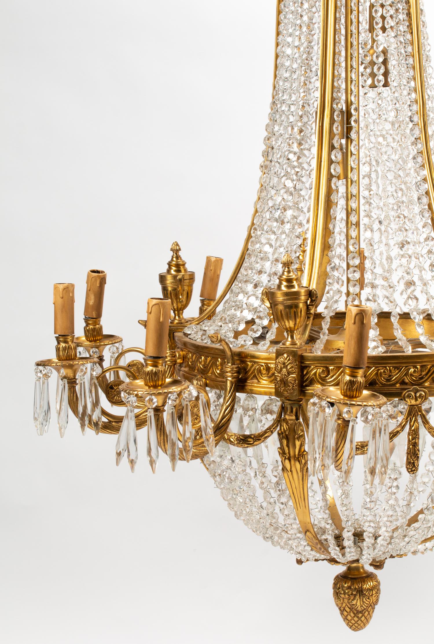 A Pair of French Neoclassical Style Gilt Bronze Chandeliers