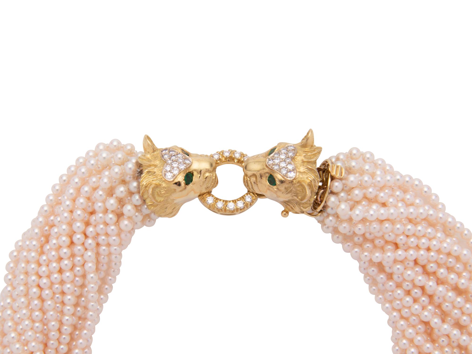 YELLOW GOLD, CULTURED PEARL AND DIAMOND TORSADE NECKLACE