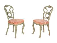 A Pair of Italian Rococo Style Green Painted Side Chairs — 19th Century
