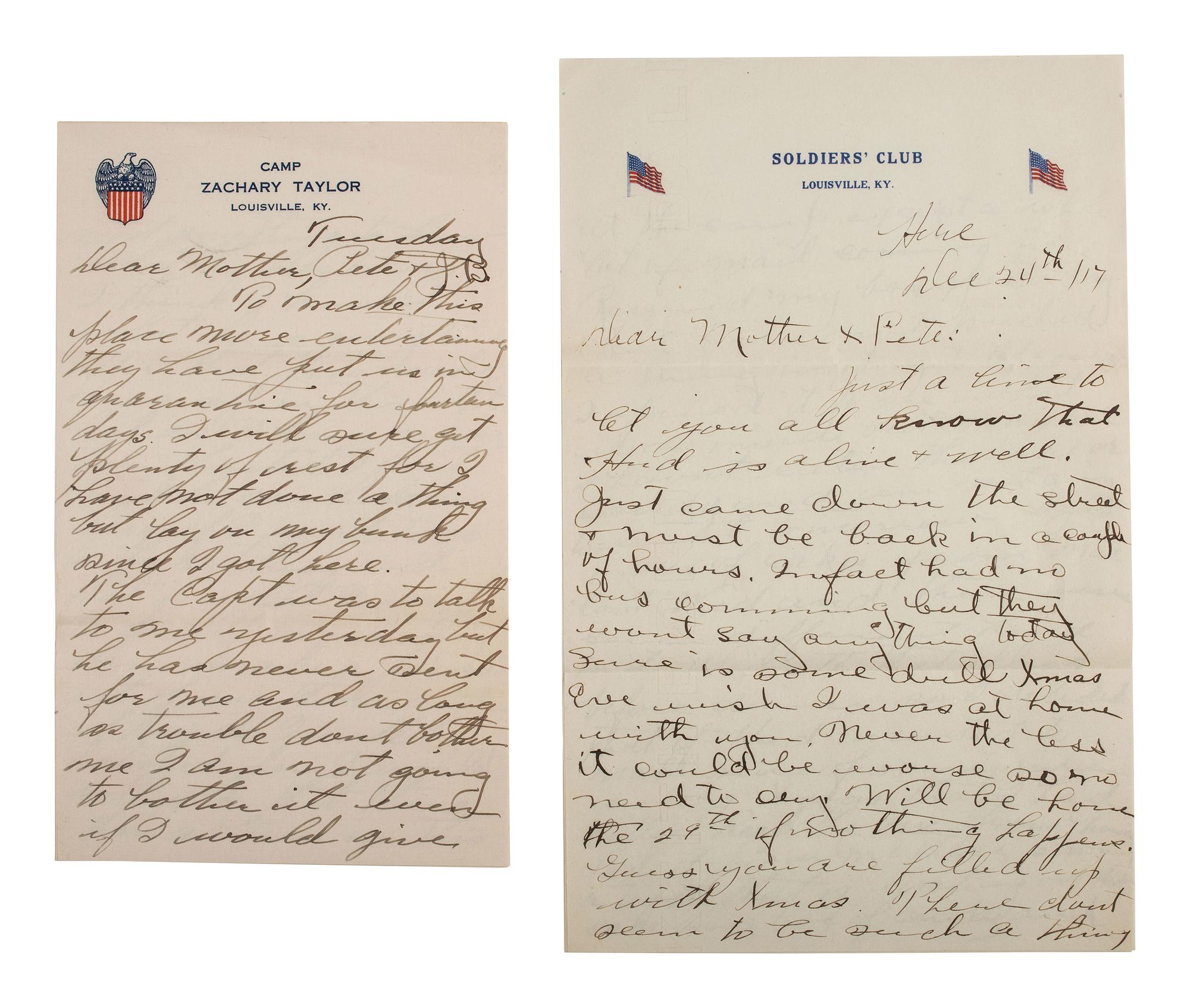 [WORLD WAR I]. Letters from soldiers serving in the Photog. Section, Sig. Corps, 26th Div. A.E.F.