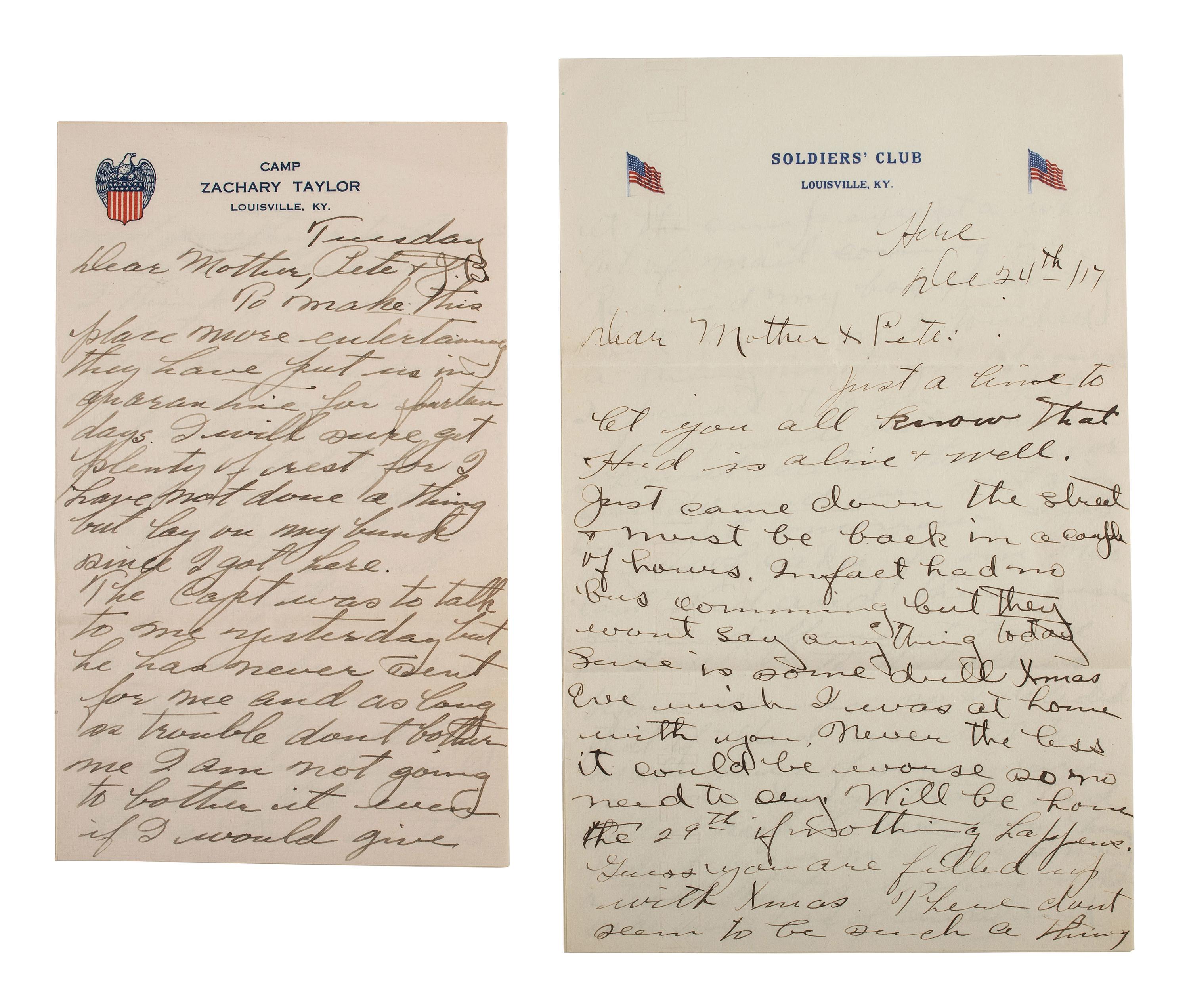 [WORLD WAR I]. Letters from soldiers serving in the Photog. Section, Sig. Corps, 26th Div. A.E.F.