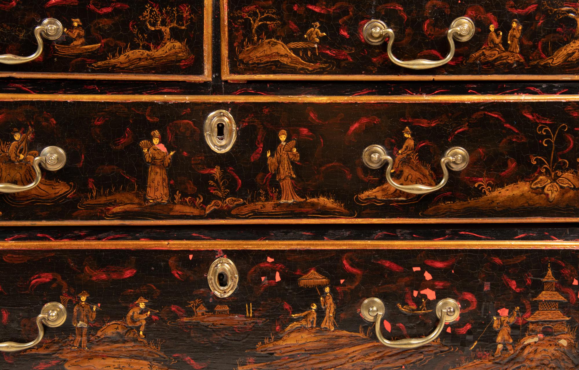 A George III Lacquered and Japanned Secretary