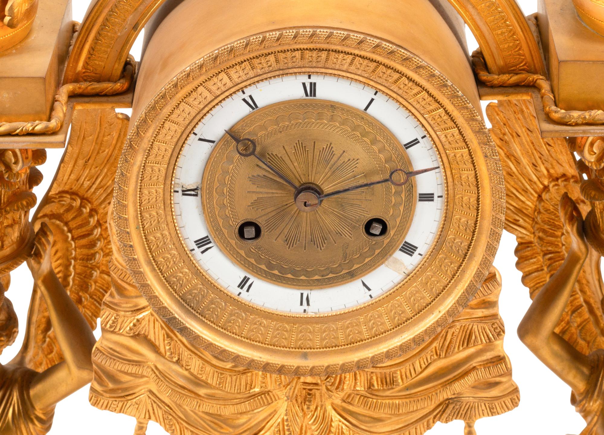 A Large Restauration Gilt Bronze Mantel Clock