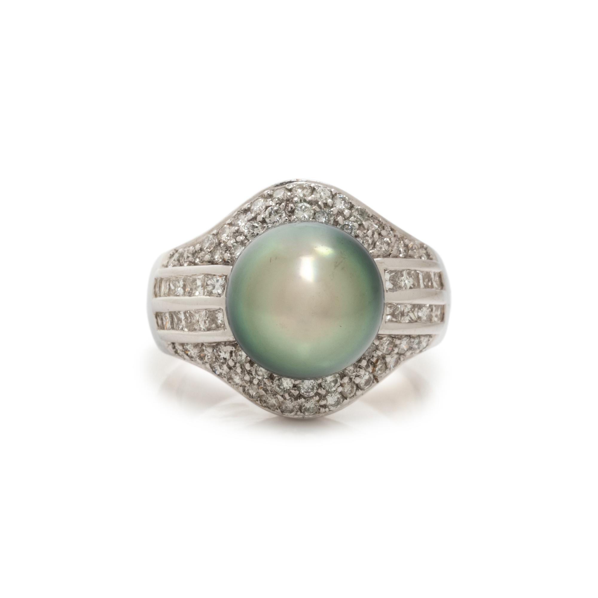 CULTURED TAHITIAN PEARL AND DIAMOND RING