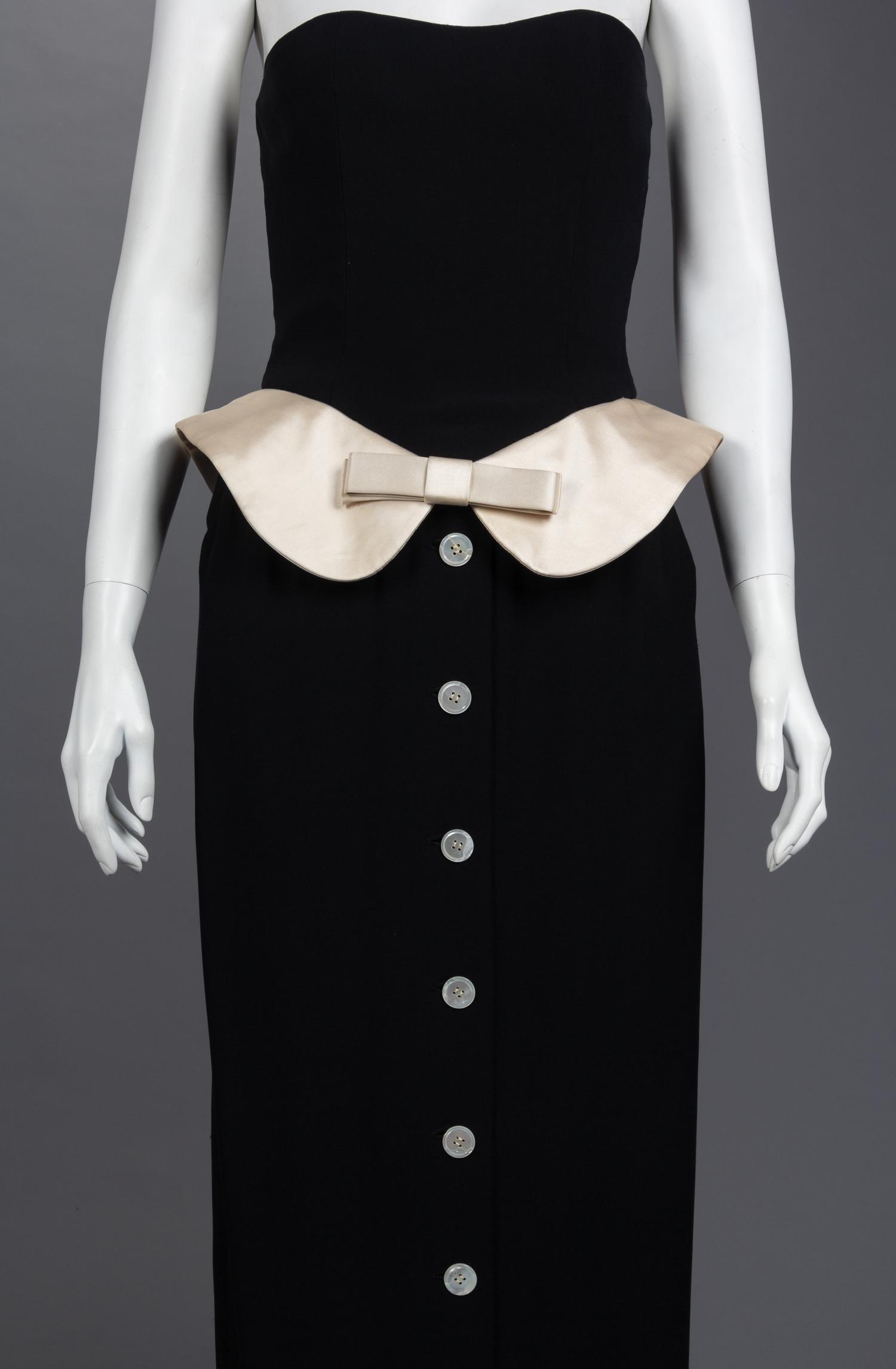 Two Geoffrey Beene Strapless Evening Dresses and One Jumpsuit, Spring 1987