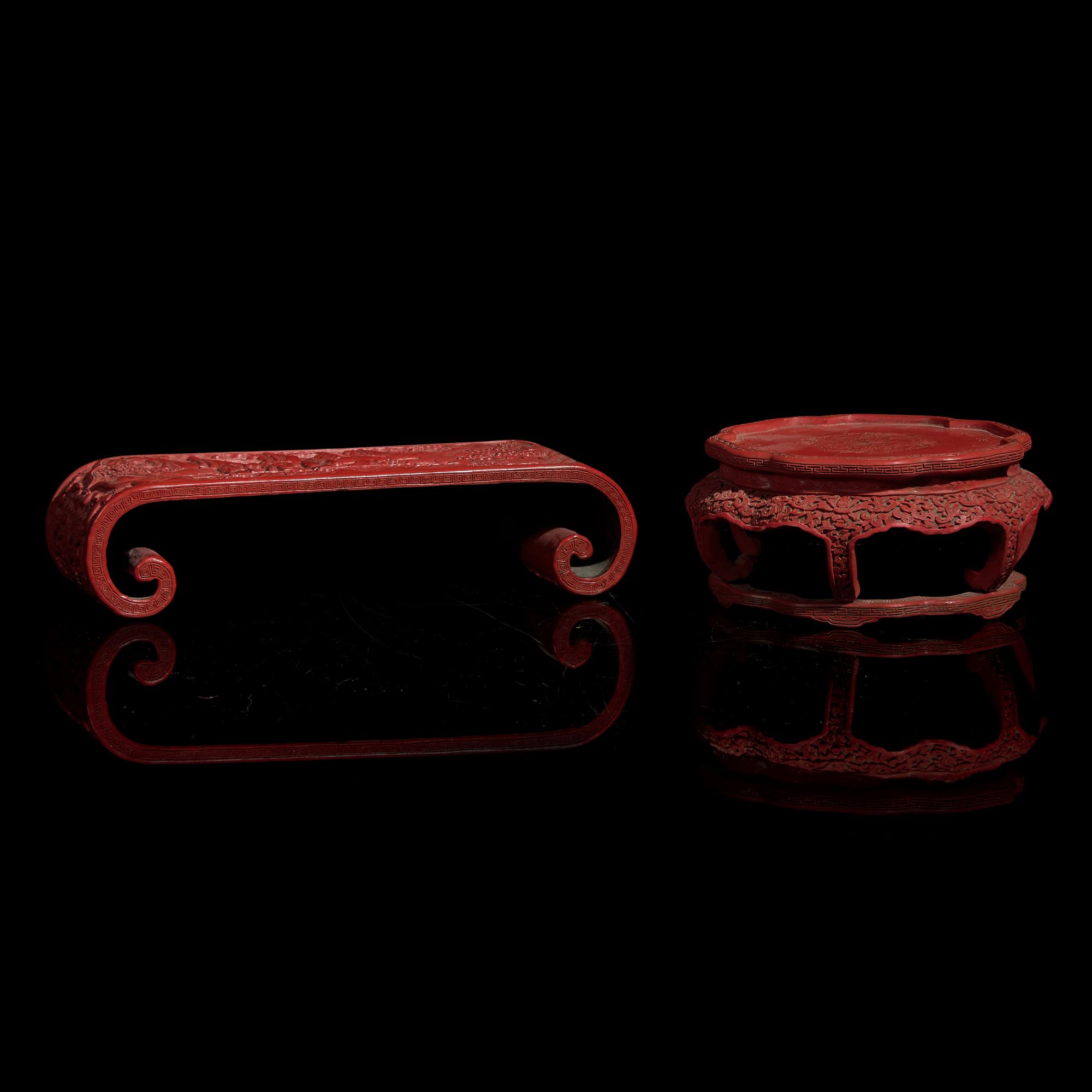 Two Chinese Lacquer Stands, 19th-20th Century 晚清民國 剔紅座子兩件