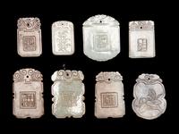 Eight Chinese Celadon Jade Carved Plaques