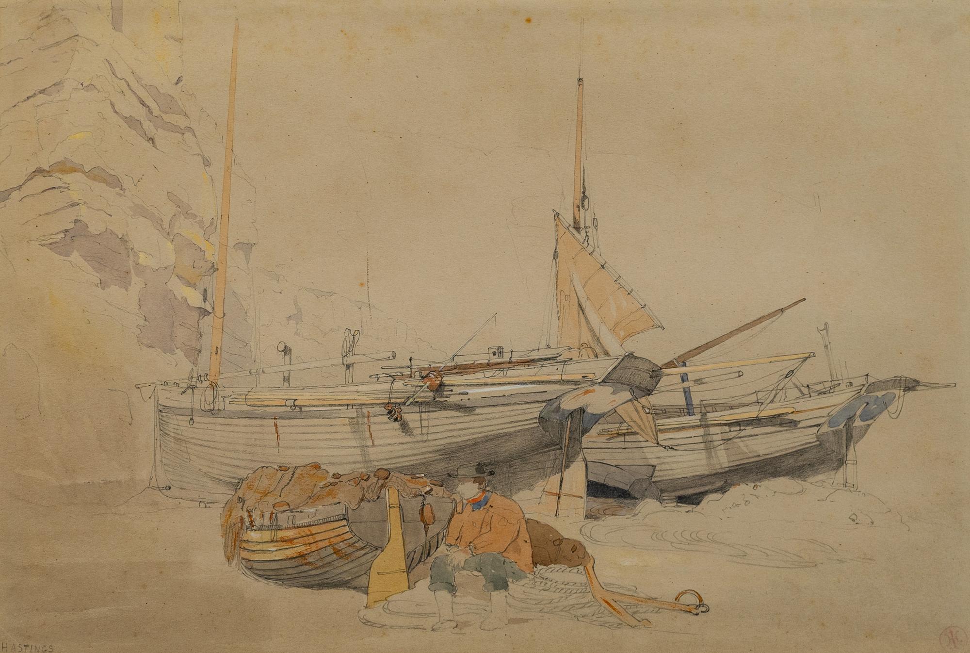 Fishing Boats Beneath the Cliffs, Hastings