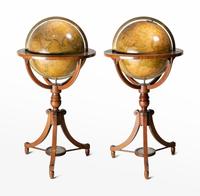 A Pair of Regency Mahogany Terrestrial and Celestial Fifteen-Inch Library Globes
