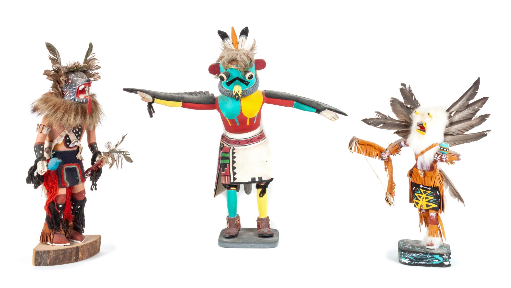 Three Contemporary Carved Wood Kachinas Height of largest 15 inches