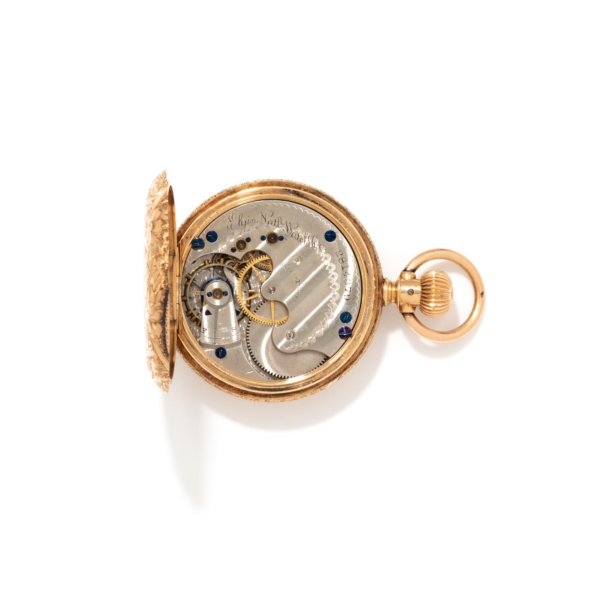 ELGIN, 14K YELLOW GOLD HUNTER CASE POCKET WATCH