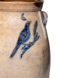 A Six-Gallon Bird Decorated Stoneware Churn