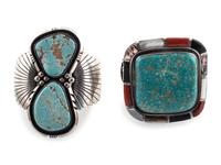 Large Navajo Silver and Turquoise Cuff Bracelets
