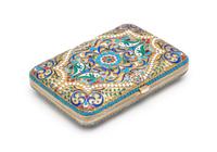 A Russian Silver-Gilt and Enameled Cigarette Case, Maker's Mark Cyrillic G.P., St. Petersburg, Late 19th/Early 20th Century, the case w
