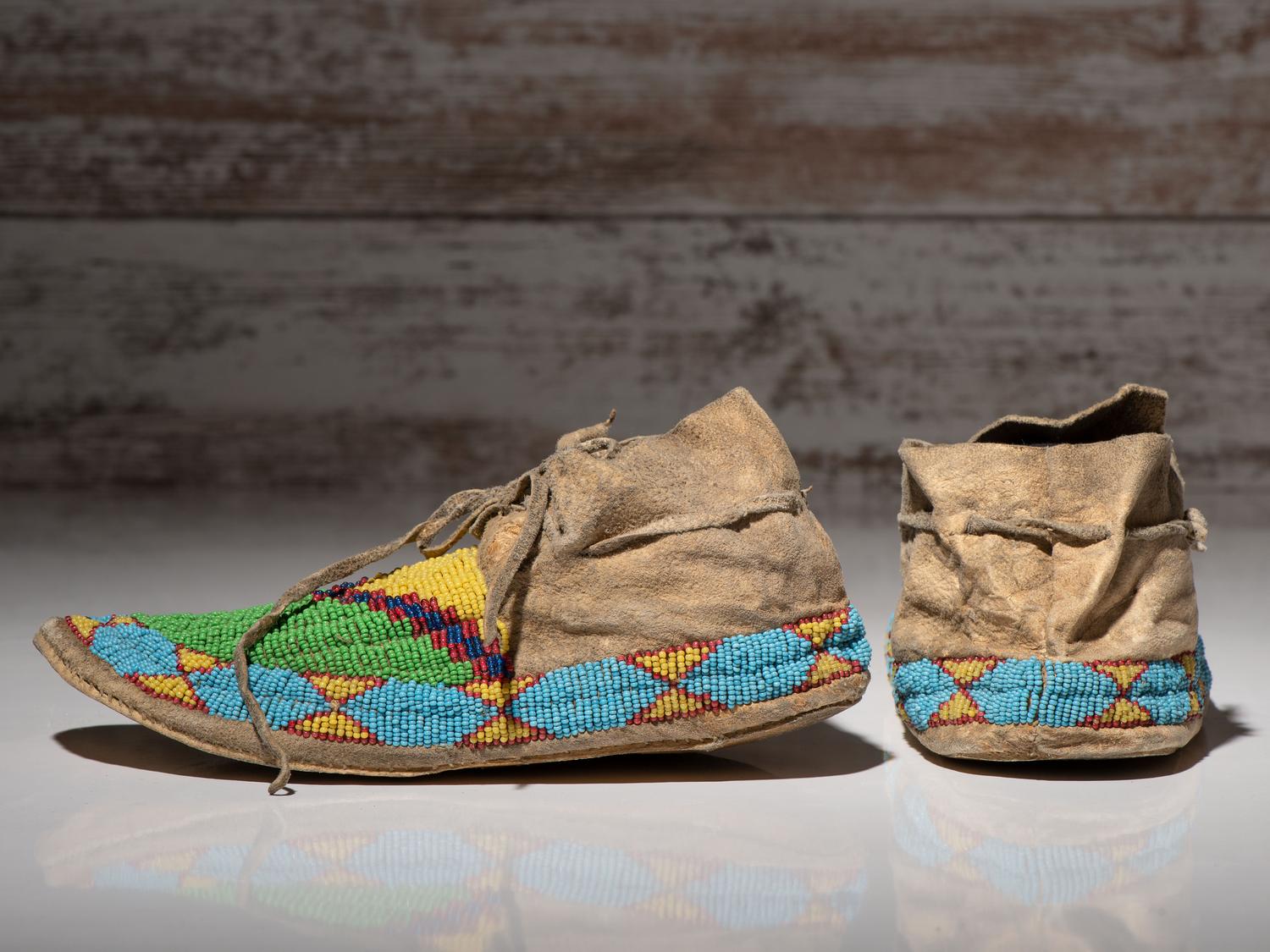 Northern Plains Beaded Buffalo Hide Hightop Moccasins