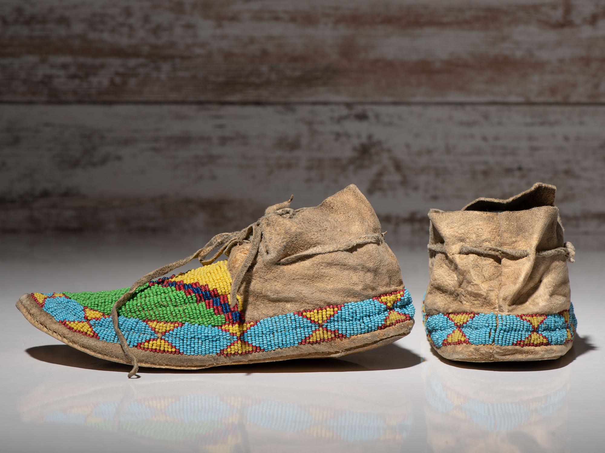Northern Plains Beaded Buffalo Hide Hightop Moccasins