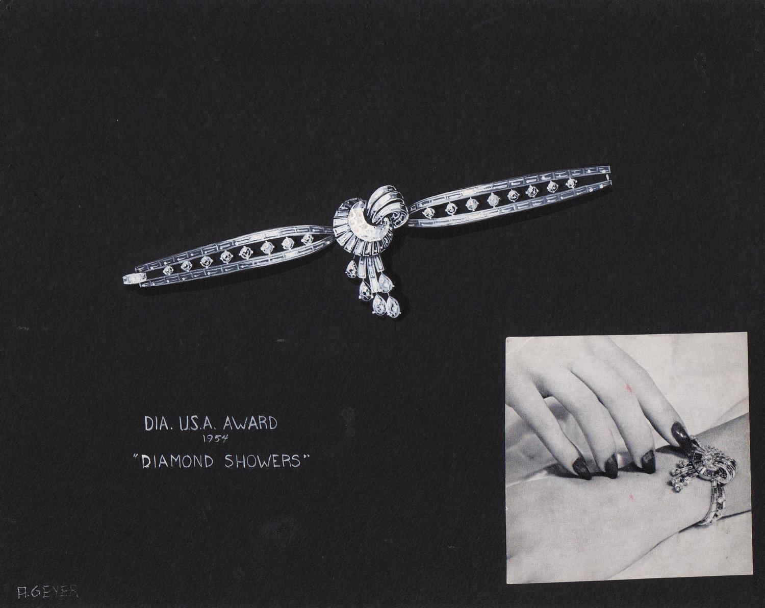 A Collection of Original Gouache on Paper Jewelry Designs by Anne Howe Geyer for Trabert & Hoeffer-Mauboussin,