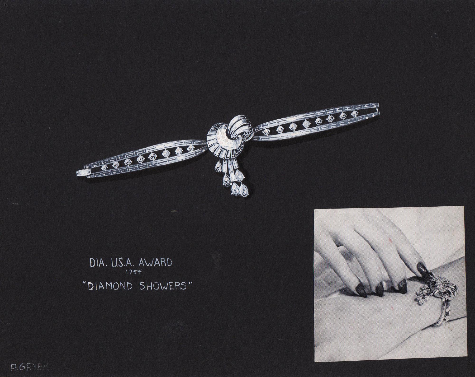 A Collection of Original Gouache on Paper Jewelry Designs by Anne Howe Geyer for Trabert & Hoeffer-Mauboussin,