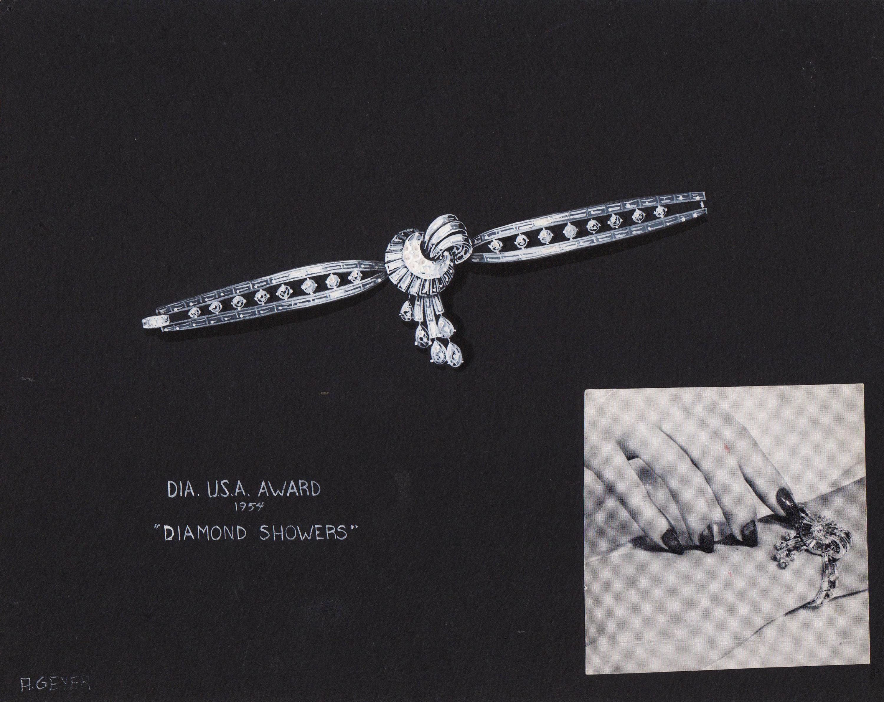 A Collection of Original Gouache on Paper Jewelry Designs by Anne Howe Geyer for Trabert & Hoeffer-Mauboussin,