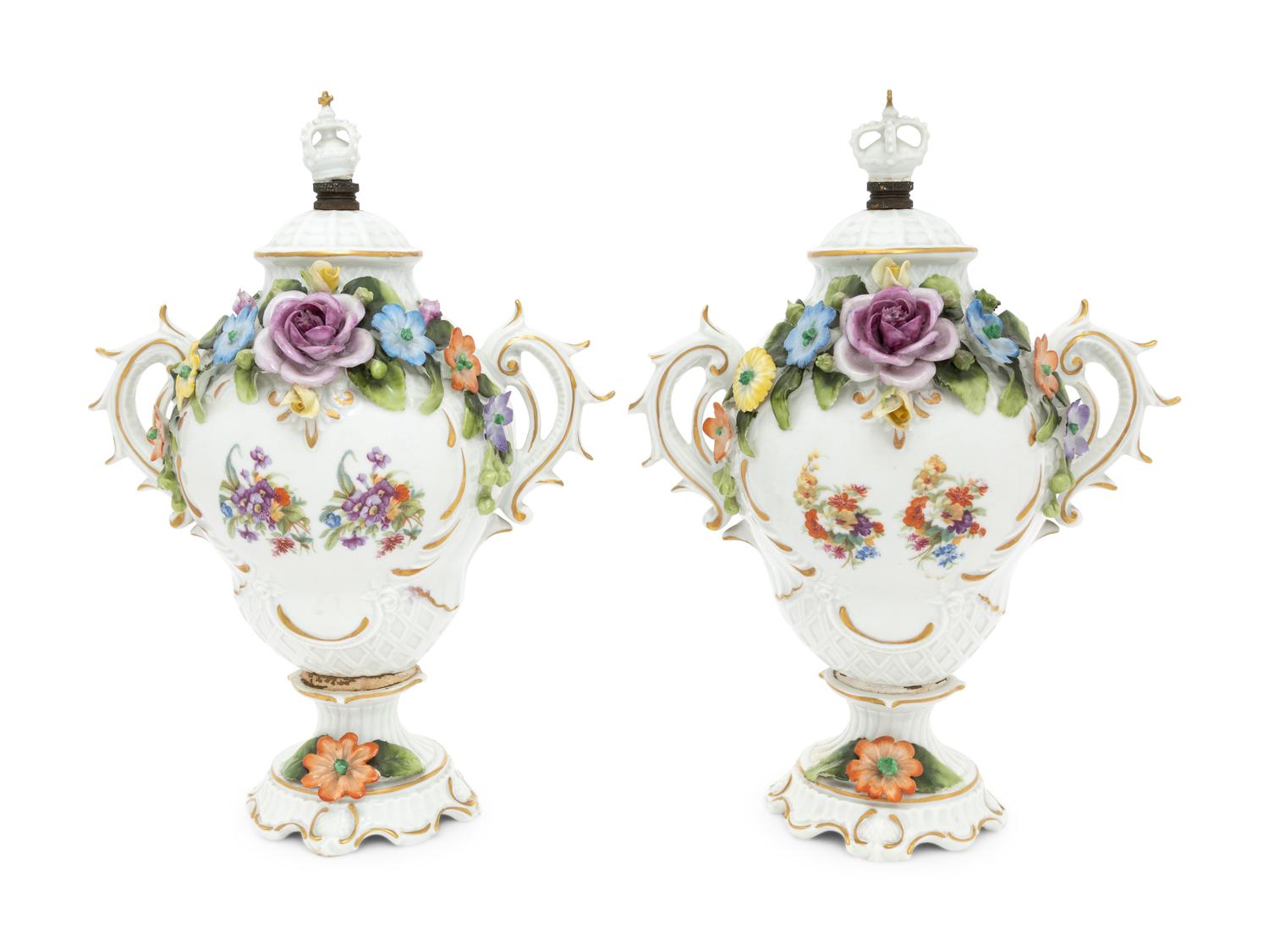 A Pair of German Porcelain Urns