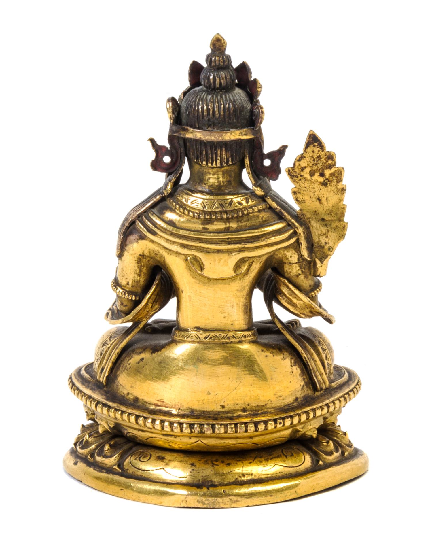 A Sino-Tibetan Gilt Bronze Figure of a Bodhisattva Height 4 1/2 inches.