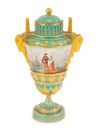 A Pair of Sèvres Style Porcelain Urns and Covers