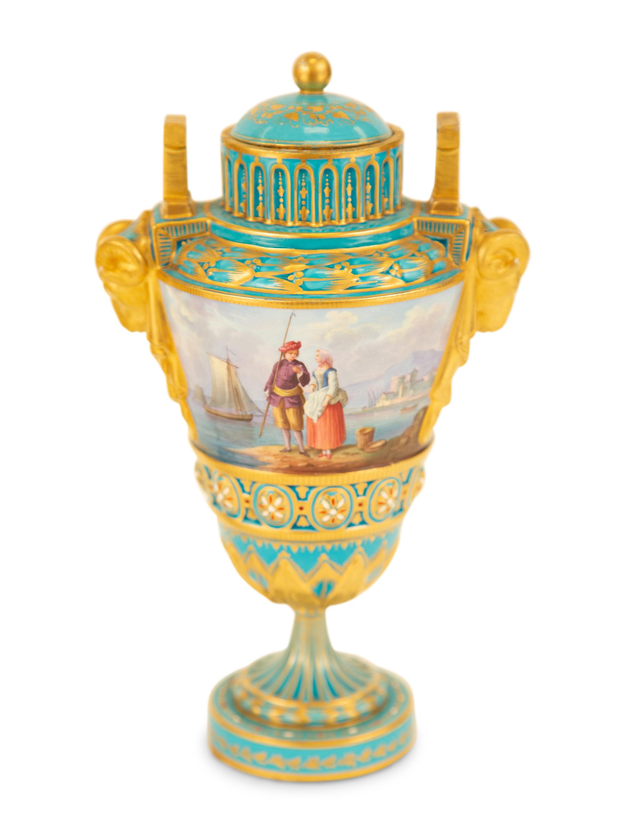 A Pair of Sèvres Style Porcelain Urns and Covers