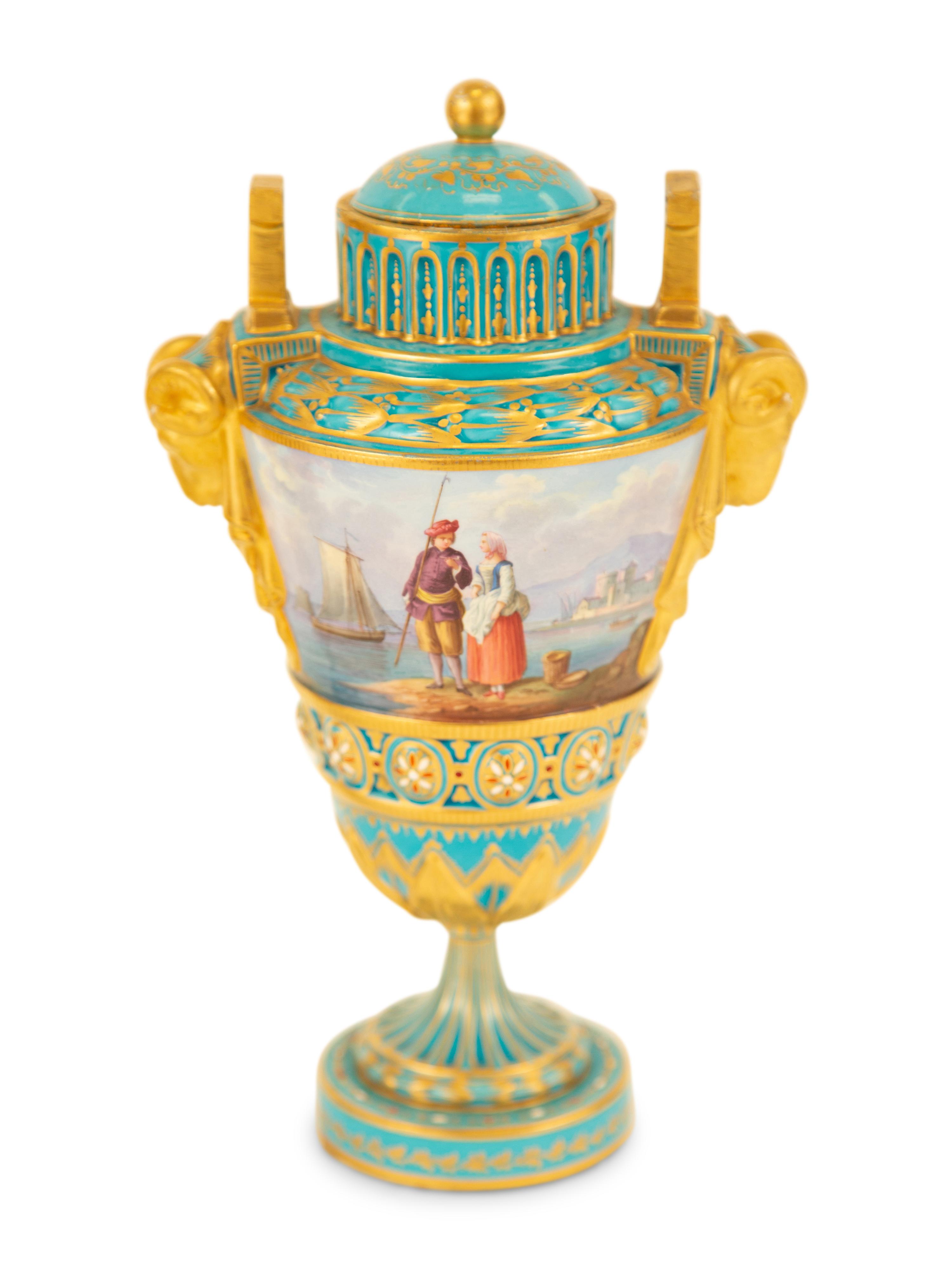 A Pair of Sèvres Style Porcelain Urns and Covers