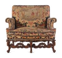 A William and Mary Style Needlepoint-Upholstered Carved Walnut Settee