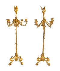 A Pair of Neoclassical Gilt Bronze Six-Light Candelabra