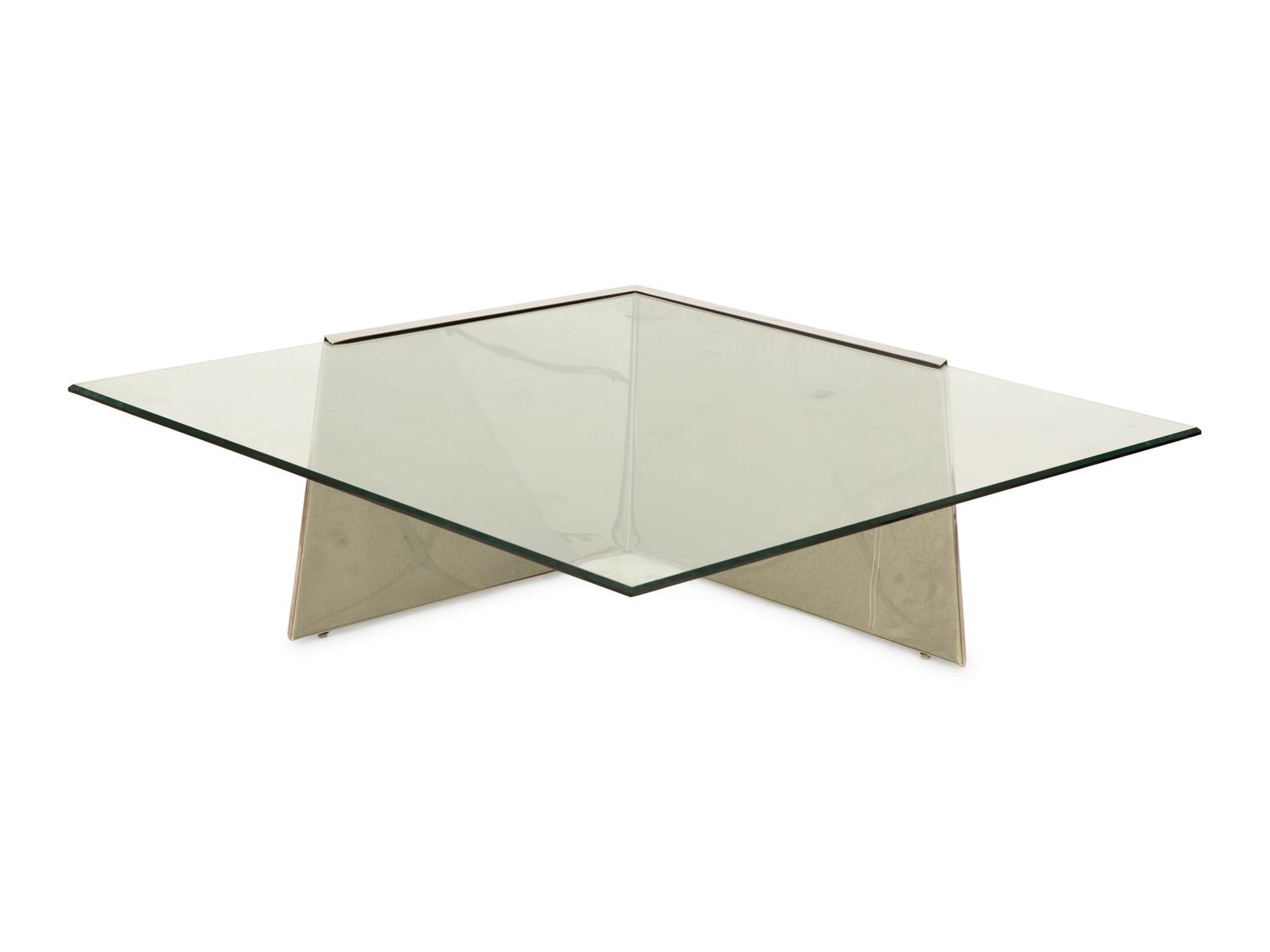A Modern Chrome and Glass Cantilevered Cocktail Table