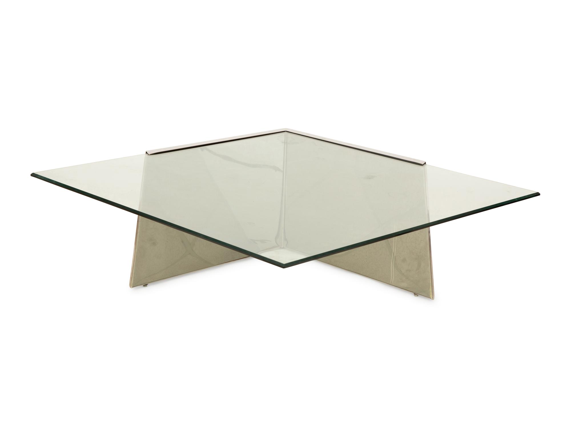 A Modern Chrome and Glass Cantilevered Cocktail Table