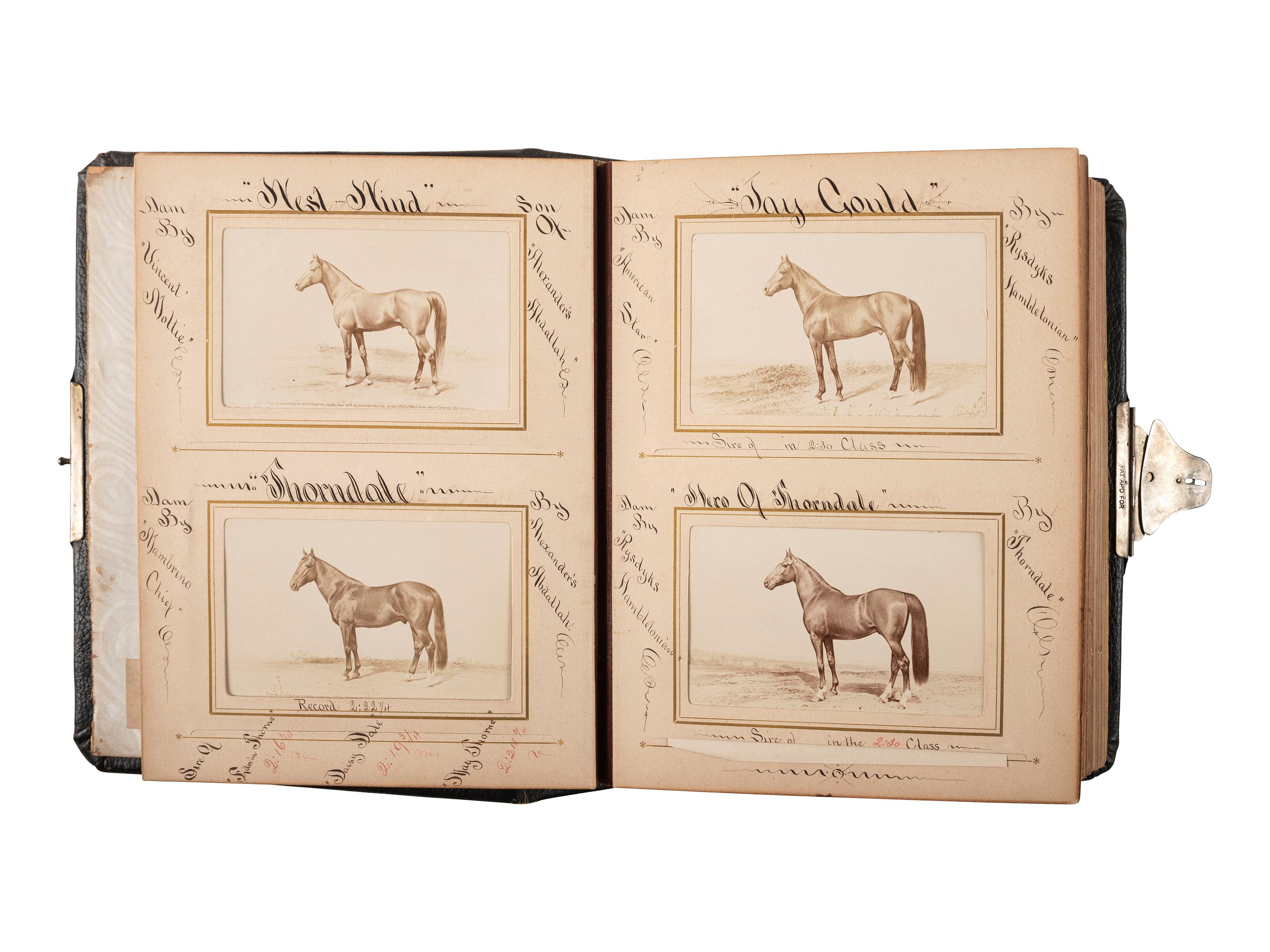 [EARLY PHOTOGRAPHY] -- [EQUESTRIAN]. SCHREIBER & SONS, photographers. Album containing 75 portraits of identified race horses. Philadelphia, PA: ca 1870s.