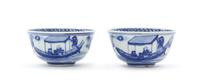 A Pair of Chinese Blue and White Porcelain Cups Diameter of each 3 3/8 inches. — LIKELY 17TH CENTURY