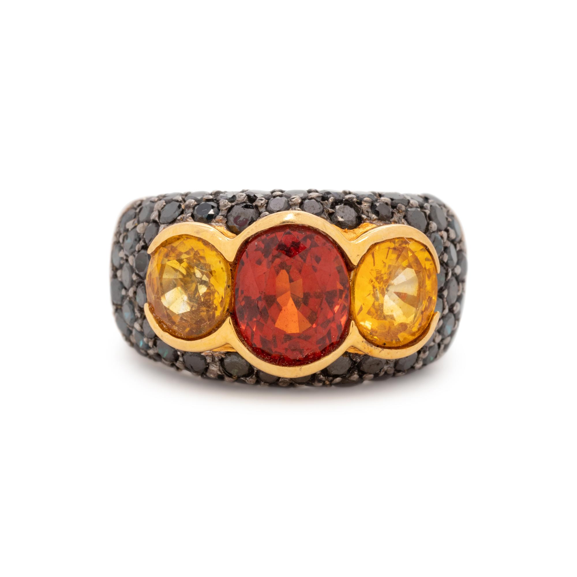 GEMSTONE AND BLACK DIAMOND RING