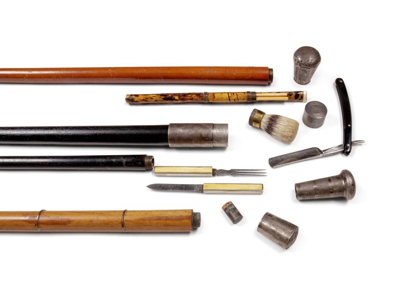 Four English Metal-Mounted System Walking Sticks