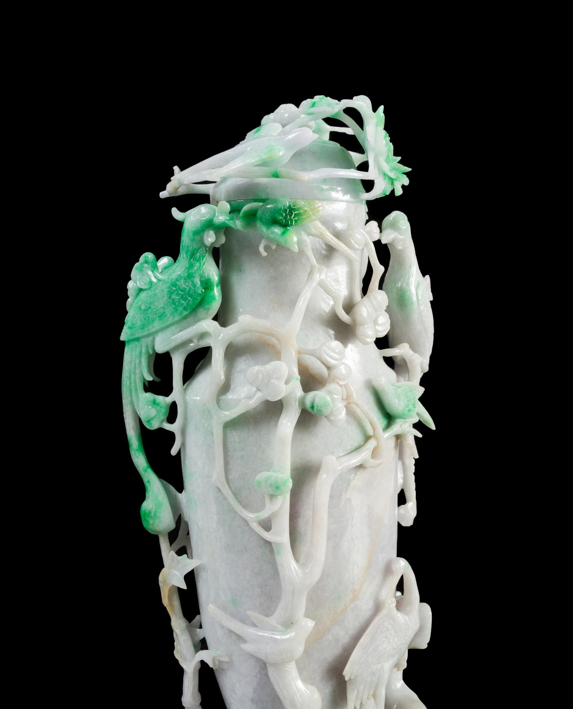 A Large Chinese Jadeite Covered Vase 20TH CENTURY Height 15 1/4 inches. — 20TH CENTURY