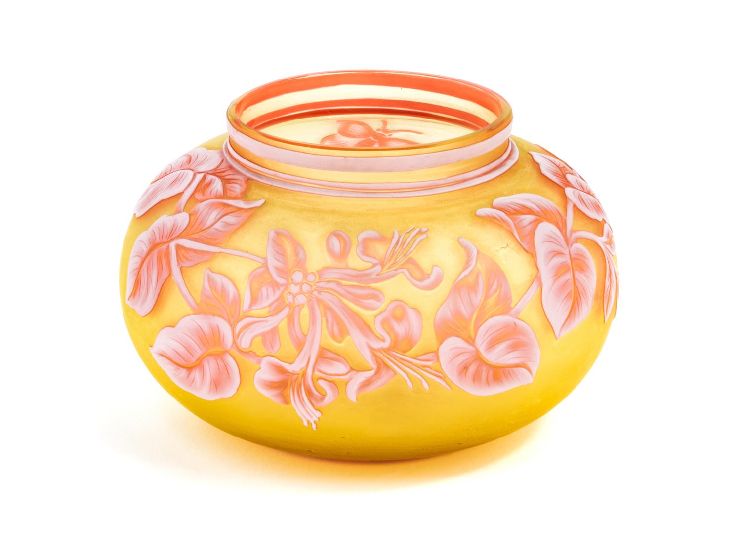 Thomas Webb & Sons, LATE 19TH CENTURY, a cameo glass vase, of low form with foliate and butterfly decoration