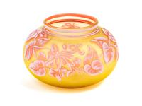 Thomas Webb & Sons, LATE 19TH CENTURY, a cameo glass vase, of low form with foliate and butterfly decoration