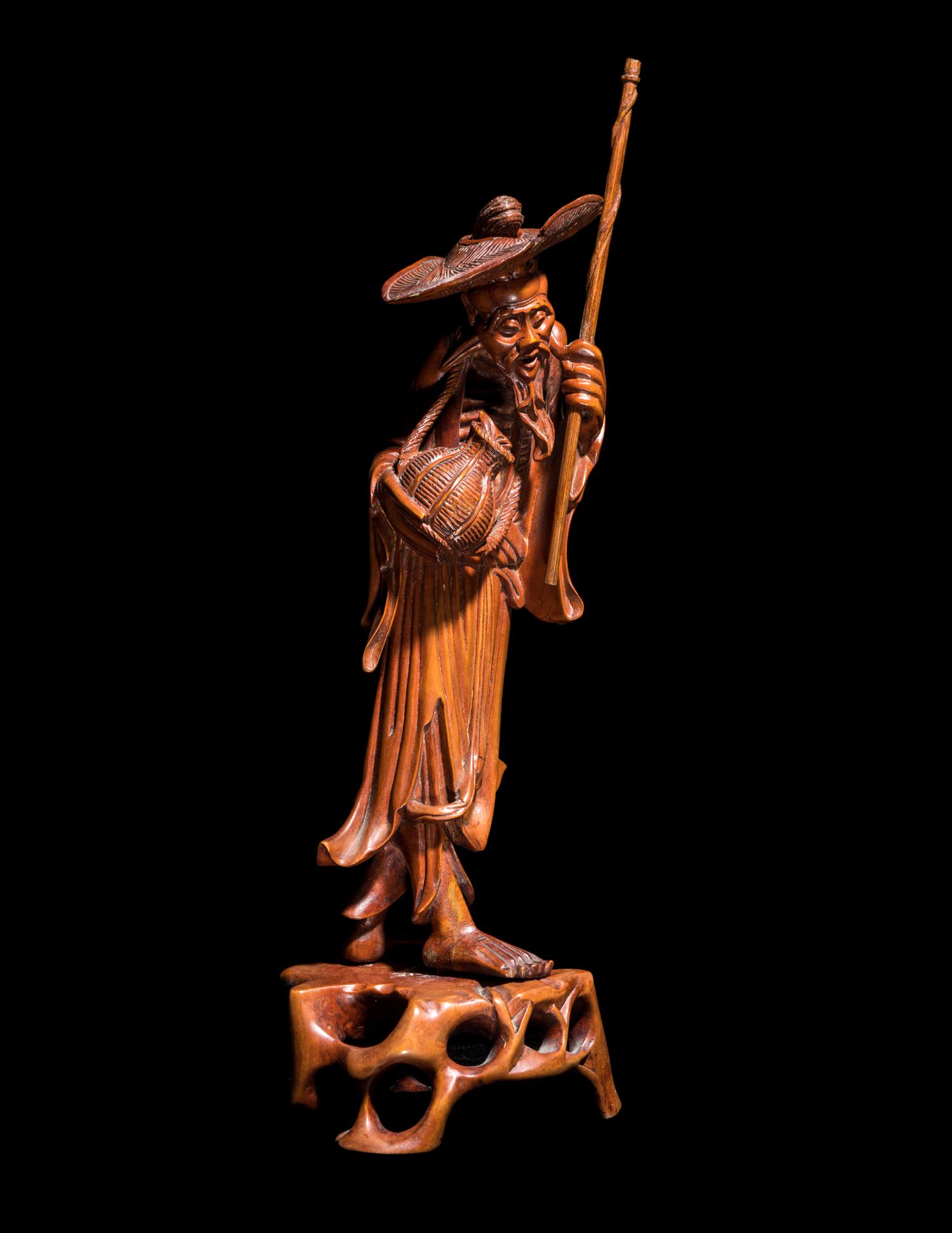 Three Chinese Carved Boxwood Figures
