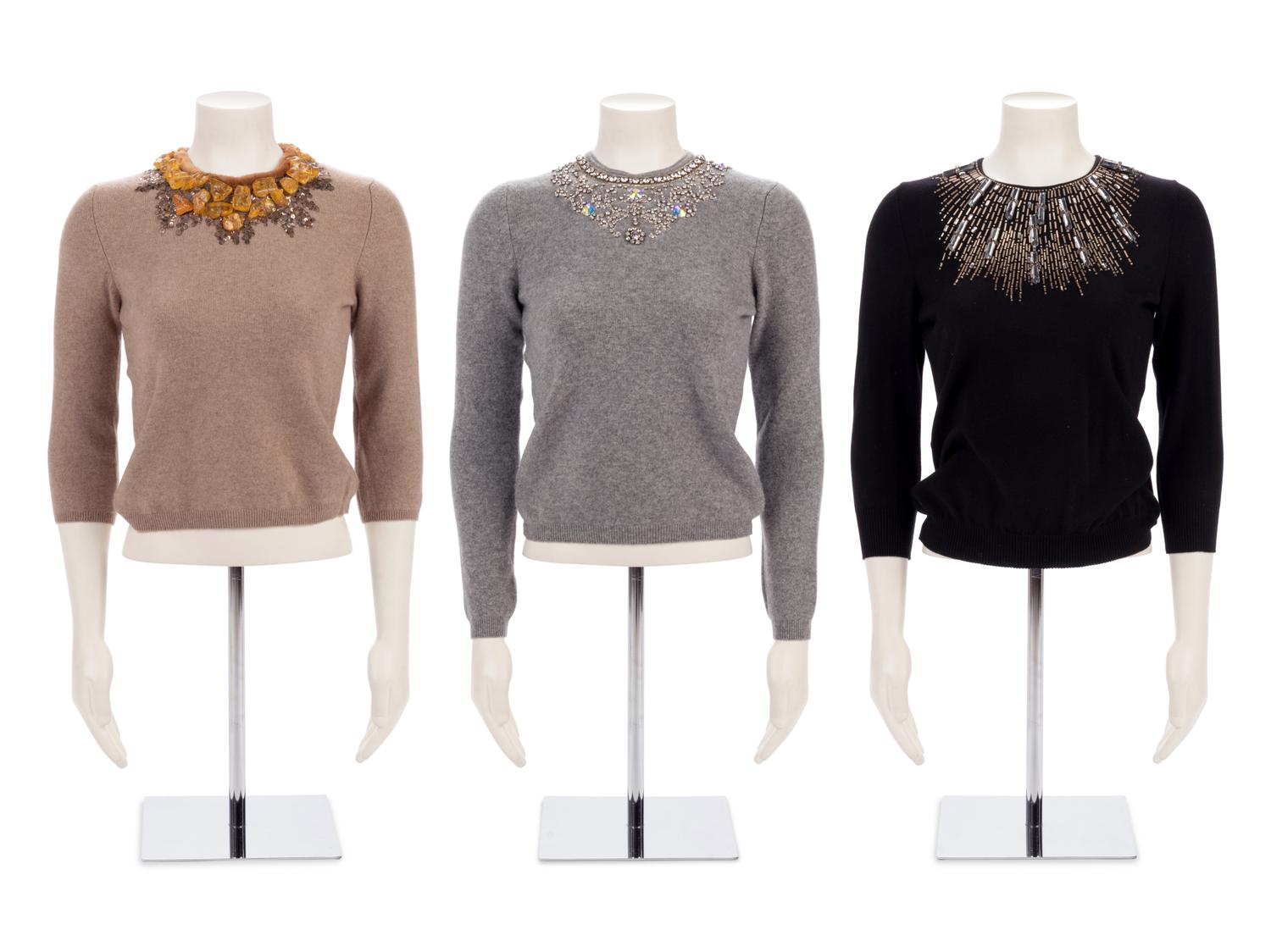 Five Oscar de la Renta Embellished Neckline Sweaters, ca.2009