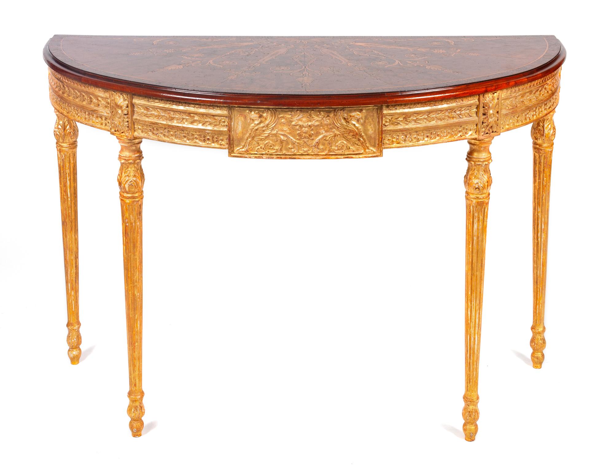 A Pair of Demilune Console Tables Height 32 x width 37 x depth 21 inches. — 20TH CENTURY