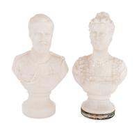 A Pair of French Milk Glass Portrait Busts of Czar Nicholas II and Empress Alexandra