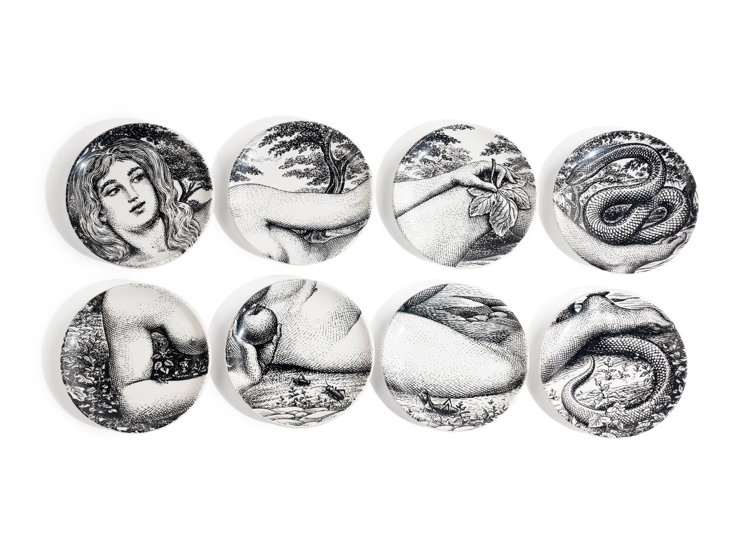 Set of Eight Eve Coasters Fornasetti Milano, Italy