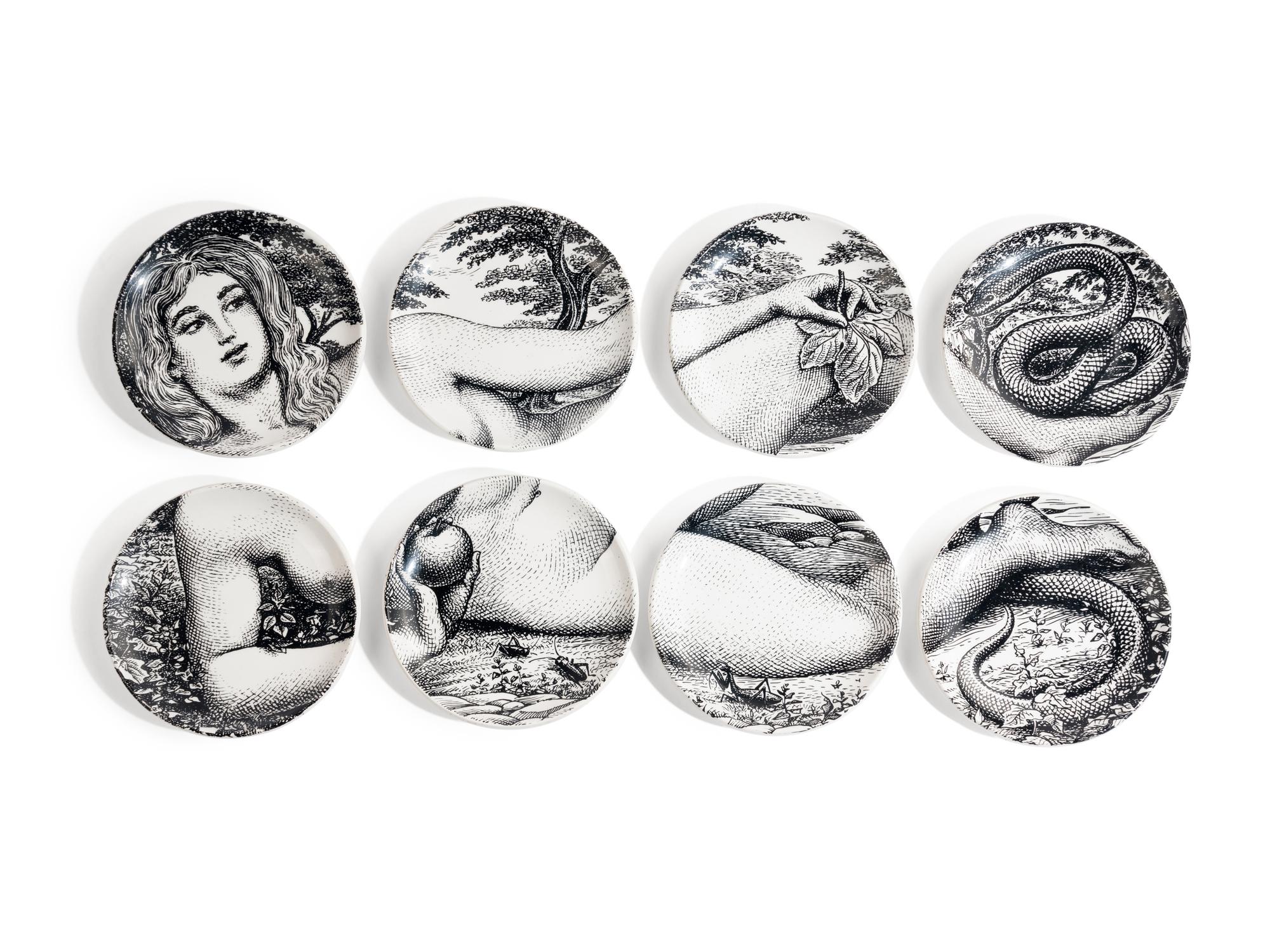 Set of Eight Eve Coasters Fornasetti Milano, Italy