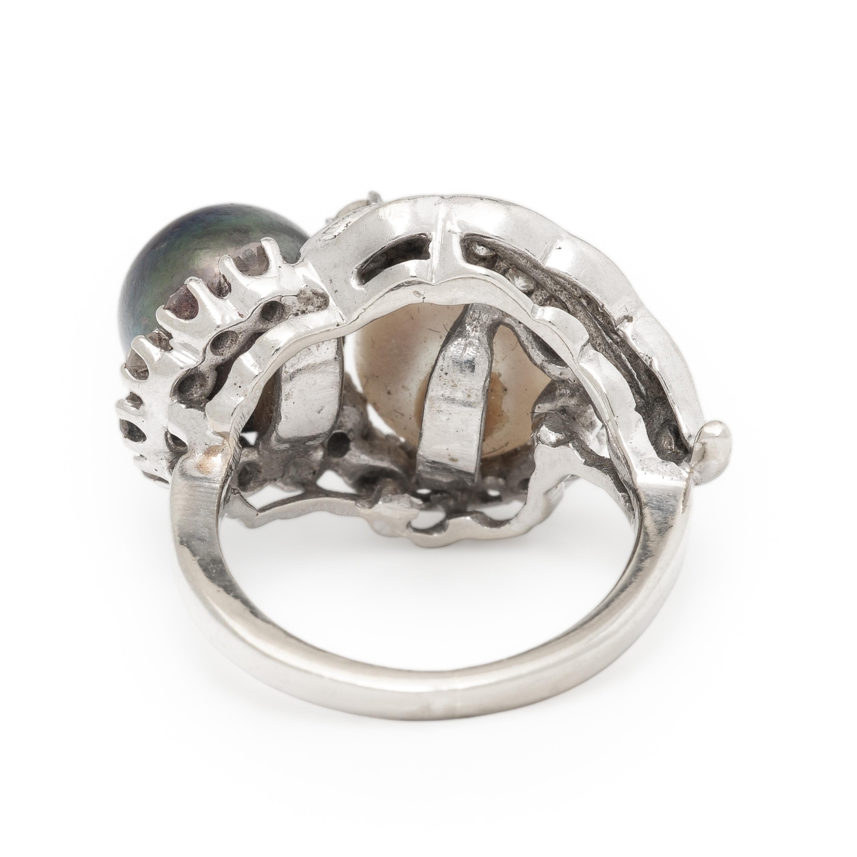 Cultured Pearl, Diamond, and White Gold Ring