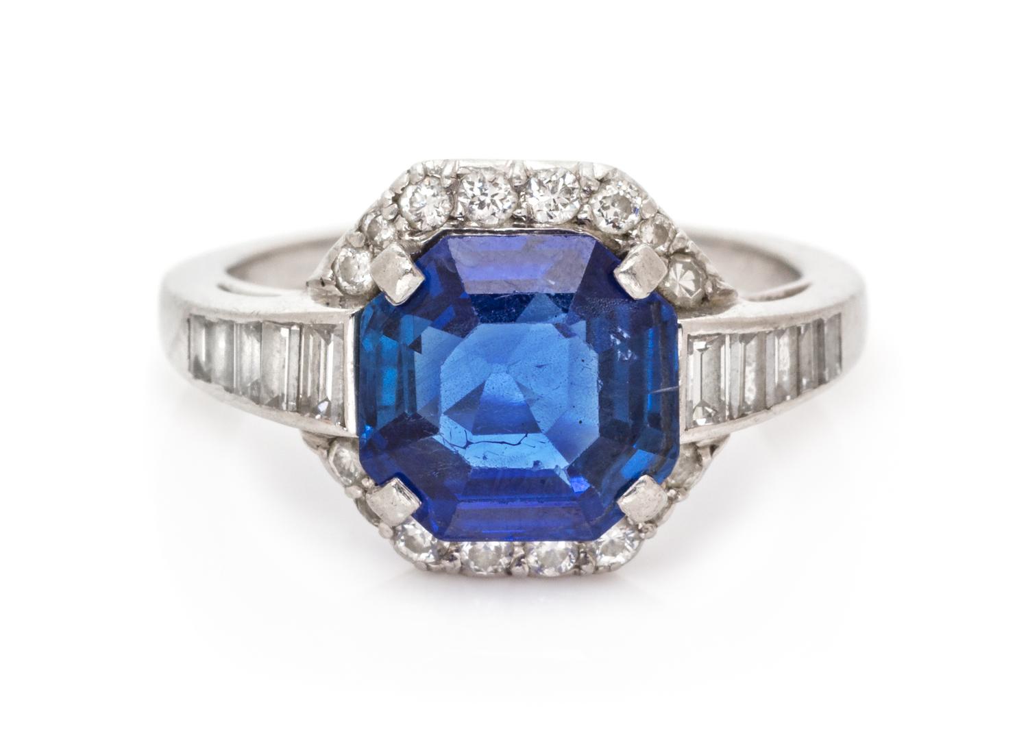A Platinum, Sapphire and Diamond Ring, 3.40 dwts.