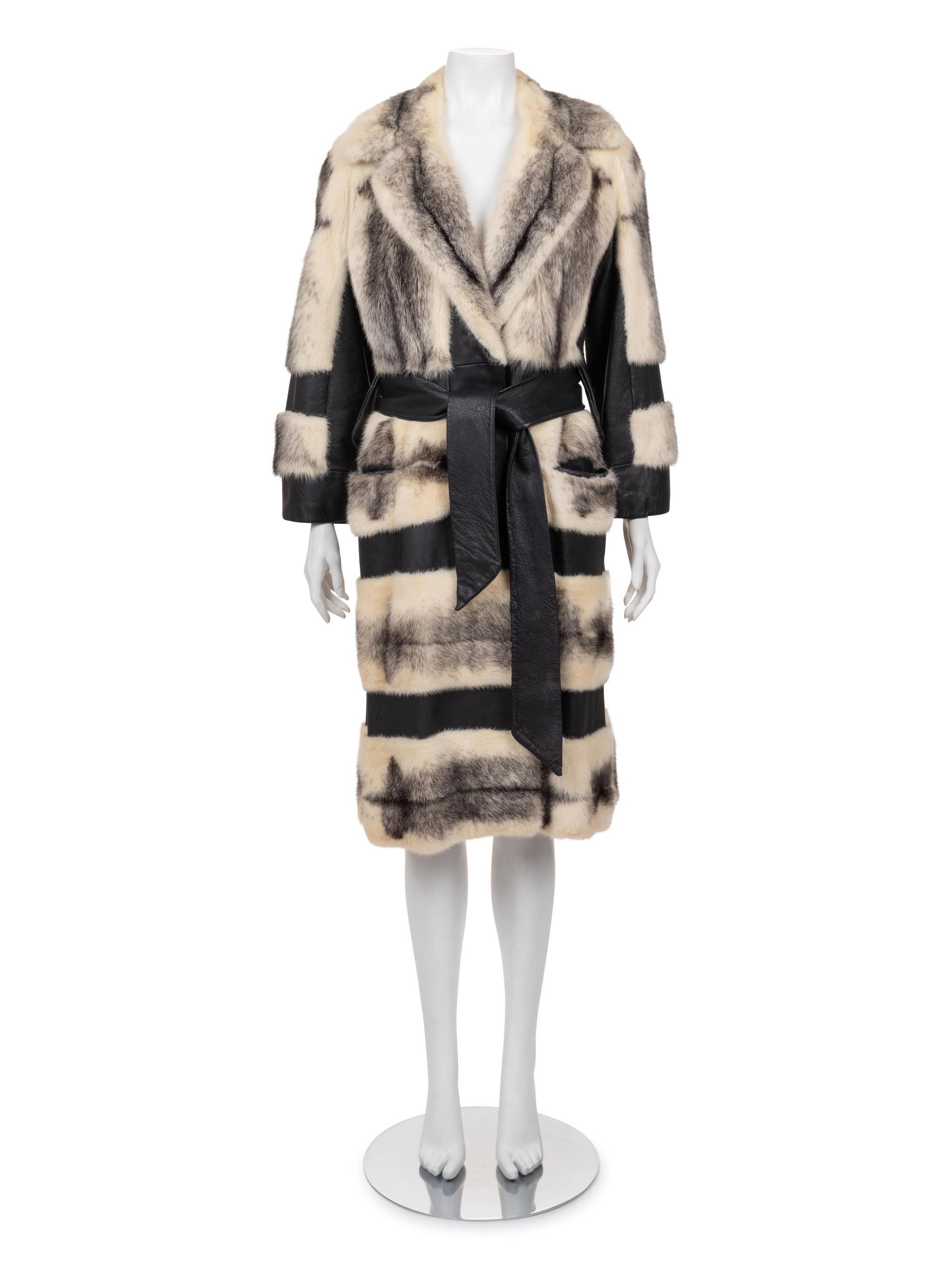 Fox Fur and Leather Belted Coat, 1980-2000s