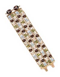 EVELYN CLOTHIER, YELLOW GOLD, ENAMEL, GEMSTONE AND DIAMOND BRACELET